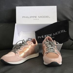 Philippe Model Women's Pink and Glitter Gold Sneakers